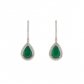 18k White Gold Emerald and Diamond Drop Earrings 7.57ct